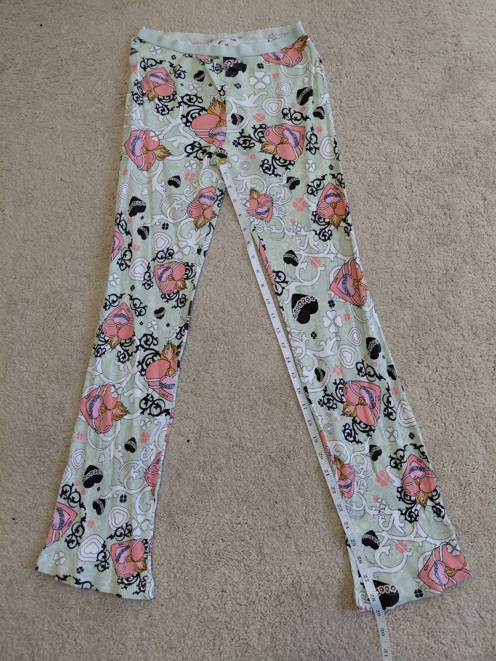 Pj Couture Mint Green Ribbed Henley Top with Pink Floral Heart Print Pajama Set - Picture 12 of 12